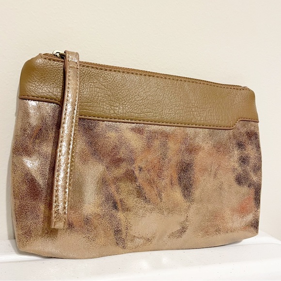 Anthropologie Miss Albright Metallic Faux Leather Zip Pouch Wristlet Small Bag - Picture 2 of 6